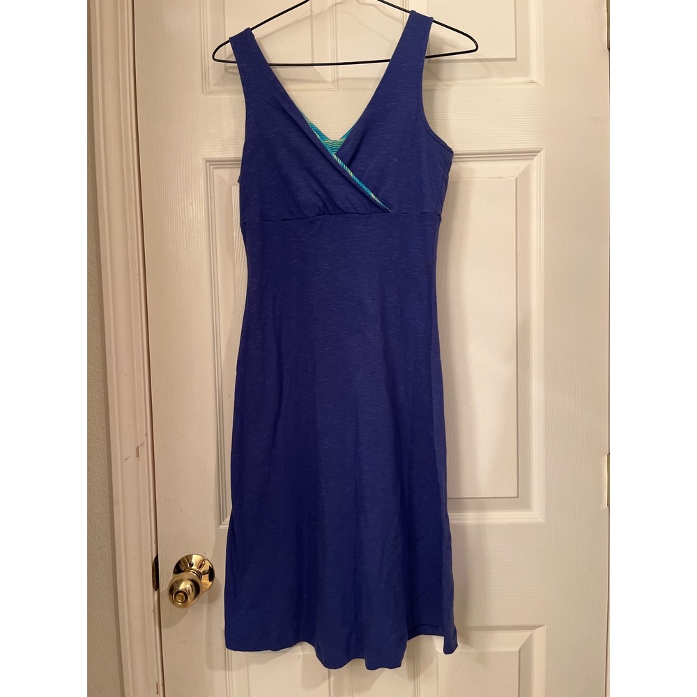 Mountain Hardwear Blue V-Neck Active Dress Striped Trim XS Cotton‎ Modal Blend